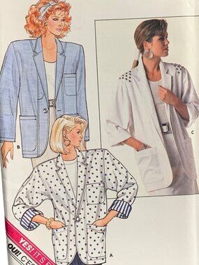 Butterick 4850 Sewing Pattern Misses' Loose-Fitting Jacket Size 14-16-18 Easy